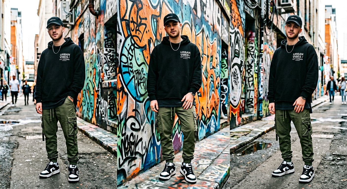 Streetwear style — hoodie and cargo pants